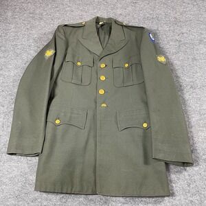 US Military Army Coat Mens 37 L Wool Serge Army 44 Green Specialist 1957 Vietnam